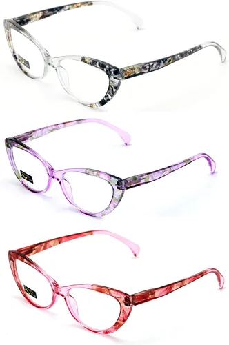 Vista 2 de 3 pares de gafas de lectura para mujer, diseño floral, translúcido, transparente, transparente, para lectura