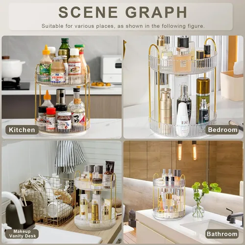 Vista 5 de Organizador de maquillaje giratorio 360 para tocador, organizador y almacenamiento de encimera de baño, organizador de cosméticos para cuidado
