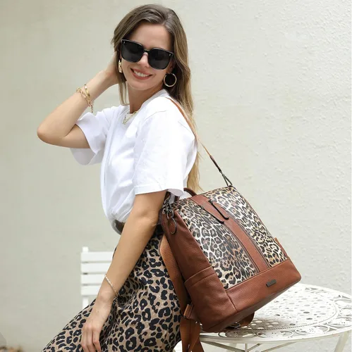 Vista 10 de CLUCI - Mochila de cuero para mujer, convertible, grande, para viajar, de diseñadora, moda, casual, bolso de hombro universitario