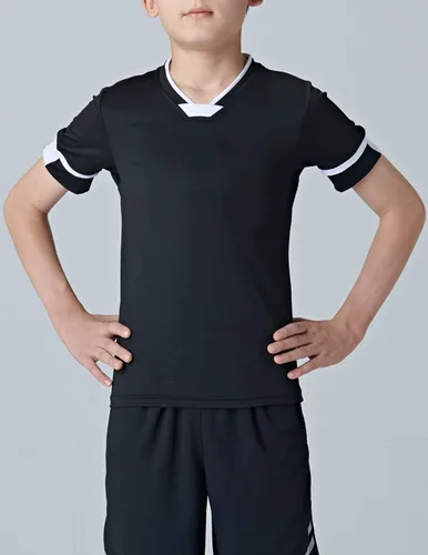 Vista 4 de Paquete de 2 camisetas de fútbol para niños jóvenes, camisetas de entrenamiento blancas y negras para niños, camisetas de manga corta de rendimiento