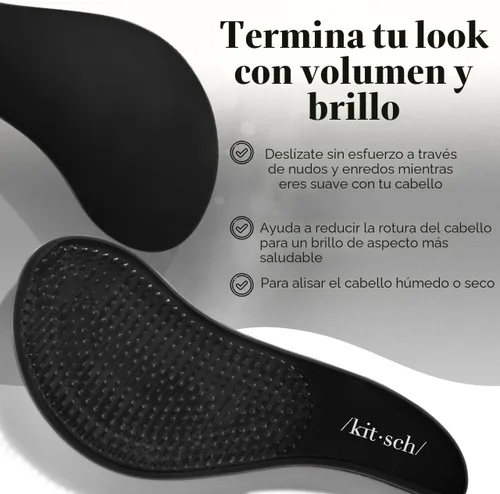Vista 3 de Kitsch Cepillo desenredante - Cepillo suave para todo tipo de cabello - Negro Flexible Bristles for All Hair Types - Dry or Wet Detangling Hair