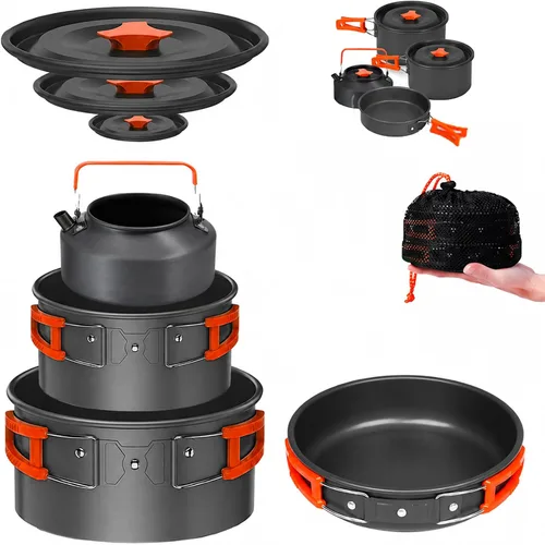 Vista 15 de Smokey Camp Camping Cookware Mess Kit Set with Stove - Backpacking Camping Pots and Pans Set, All in One Non-Stick Camping Cooking Set, Portable