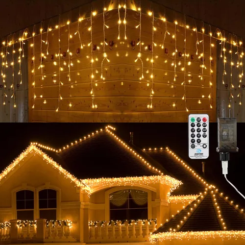 Vista 9 de Brizled Luces de carámbano que cambian de color, 29 pies, 360 luces LED de carámbano de Navidad con control remoto, 11 modos de luces de Navidad