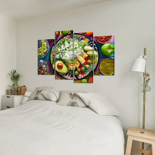 Vista 5 de Nachic Wall Lienzo decorativo para pared de cocina, 4 piezas, colorido, comida mexicana, pintura fotográfica, vida muerta, verduras, frutas, póster