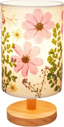 Vista 11 de Lámpara de mesa con flores prensadas, 5 W, LED, 3 temperaturas, flores secas, lámpara de noche, pantalla de lino con base de madera