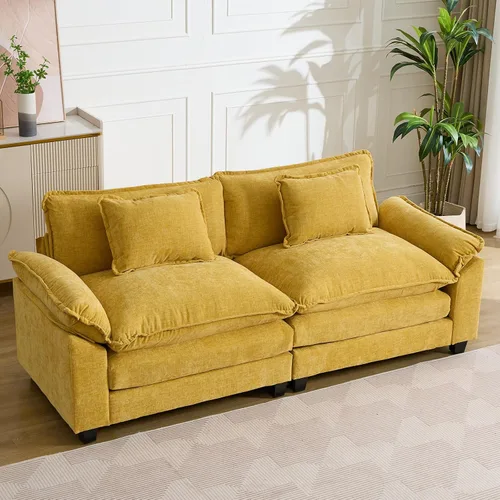 Vista 23 de IPKIG 117" Modular Sectional Cloud Couch, Modern L-Shaped Sofa with Ottoman Blanco beige