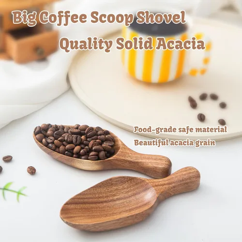 Vista 3 de Cuchara de café de madera, pala grande para café, 2 cucharas grandes de café molido, cucharas de sal de grano de madera, tarros de madera, cucharas