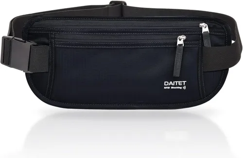 Vista 98 de DAITET Cinturón de dinero, soporte para pasaporte, cartera de viaje oculta segura con bloqueo RFID, riñonera encubierta (negro), Negro, Rfid