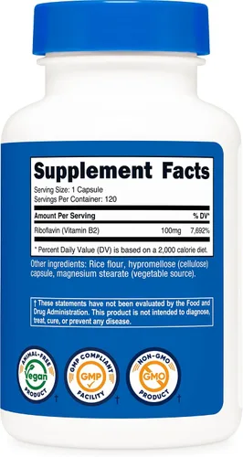 Vista 5 de Nutricost Vitamina B2 (riboflavina) 100 mg, 120 cápsulas, sin gluten y sin OMG (paquete de 2)