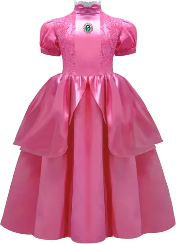 Vista 2 de Disfraz de princesa melocotón para niñas, vestido de princesa durazno para cosplay, disfraz de fiesta de Halloween
