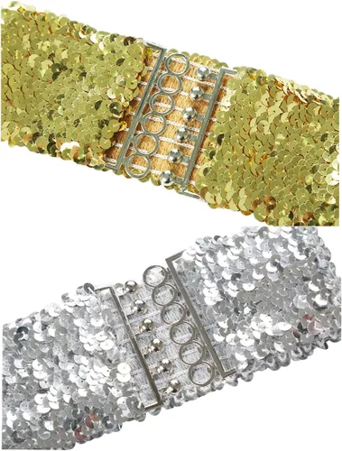 Vista 4 de uxcell Ladies Sequins Decor Metal Interlooking Buckles Elastic Waist Belt