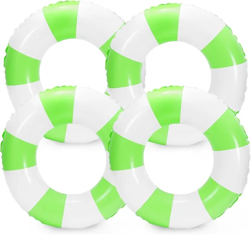 Vista 13 de Whaline Flotador inflable de natación de 4 piezas, anillo de natación a rayas, divertido estampado para piscina, tumbona, tubo para verano