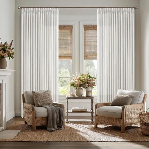 Vista 106 de TWODRAPES Cortinas de Lino Plisadas con Pinza Beige Blancas de 54 Pulgadas de Largo 2 Paneles para Comedor Cocina Dormitorio Plisadas Semi