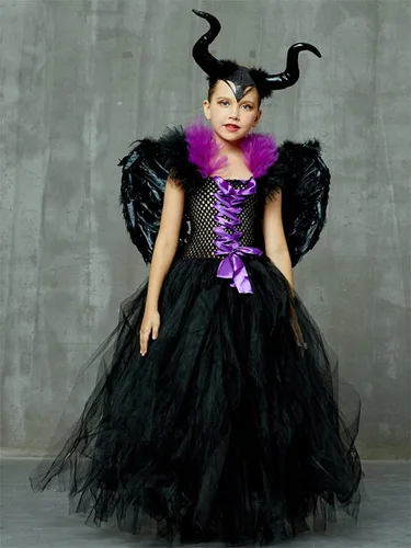 Vista 2 de VnimVinter Disfraz de Halloween para niñas pequeñas, disfraz de bruja vampiro, disfraz de cosplay con alas y cuernos