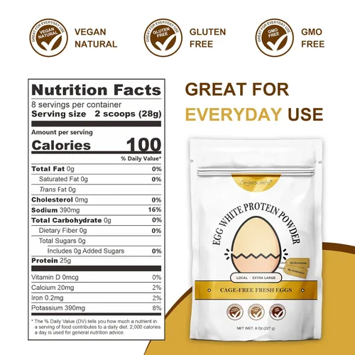 Vista 2 de Orgnisulmte Polvo de proteína de clara de huevo 8 Oz, claras de huevo pasteurizadas y secas, sin gluten, sin transgénicos, sin sabor, de gallinas