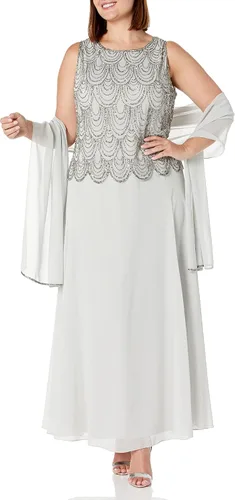 Vista 17 de J Kara Vestido largo sin mangas con cuentas y bufanda para mujer, talla grande