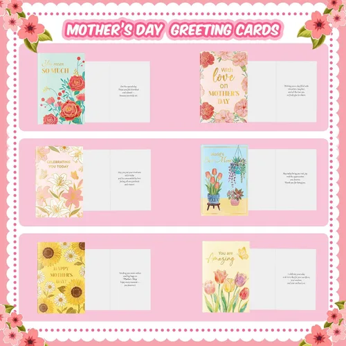 Vista 3 de Crtiin Juego de 240 tarjetas para el Día de la Madre a granel 2026 tarjetas de felicitación florales para madre con sobres rosados, 6 diseños