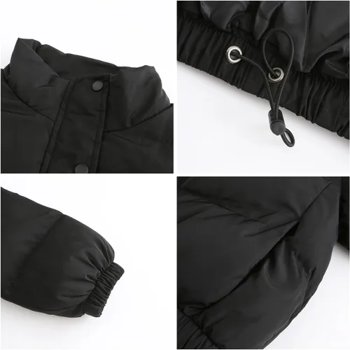 Vista 4 de Chaquetas de invierno para mujer, acolchadas, ligeras, con cremallera, forro polar, recortadas, para exteriores