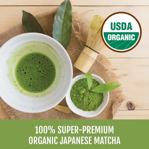 Vista 7 de Two Leaves and a Bud Té verde matcha ceremonial orgánico, 100% polvo de matcha japonés, palitos de una sola porción de 0.05 onzas preporcionadas