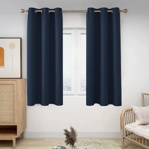 Vista 2 de Deconovo 2 paneles de cortinas opacas de protección de privacidad color azul marino con bloqueo de ruido negro con aislamiento térmico