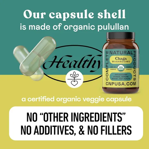 Vista 7 de Complete Natural Products Cápsulas orgánicas de hongos Chaga - 100 unidades, poder antioxidante orgánico, refuerzo inmunológico, apoyo intestinal