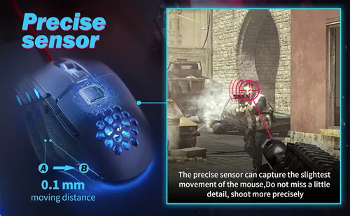 Vista 2 de C309 - Mouse para juegos con cable, mouse RGB para juegos con botones laterales, ajustable de alta precisión 12800 DPI, pesos ajustables, 6 botones