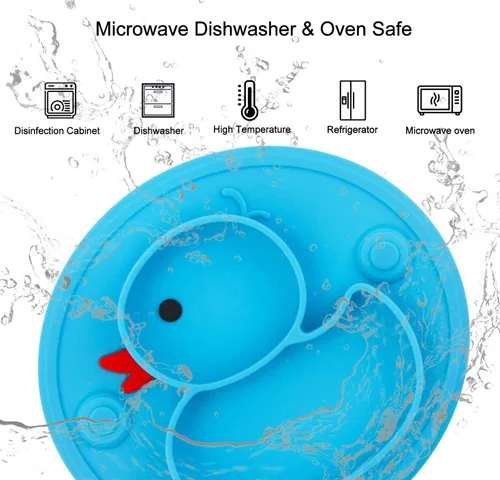 Vista 5 de Plato dividido de silicona para bebés, plato portátil antideslizante para alimentación infantil con ventosa para niños, bebés y niños, sin BPA, apto