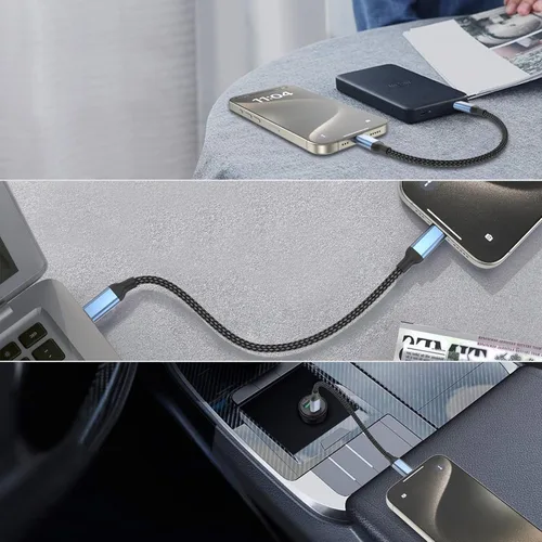 Vista 2 de Cable corto C a C de 6 pulgadas, paquete de 3 cables de carga rápida USBC de carga rápida para iPhone 16, cargador corto de automóvil, cable USB C a