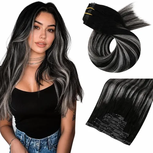 Vista 39 de Moresoo Genius - Extensiones de cabello humano real con clip, color negro azabache, invisibles, sin costuras, de trama de piel sintética