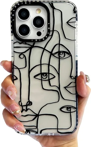 Vista 45 de Funda para iPhone 13, lindo diseño artístico de líneas faciales, diseño kawaii femenino estético patrón de dibujos animados para mujeres, niñas