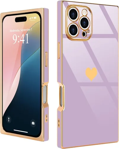 Vista 33 de Compatible con iPhone 12 Funda Rectangular Bonita Chapado Dorado Lujo Corazón de Amor Funda de Teléfono para Mujeres Niñas A Prueba de Golpes