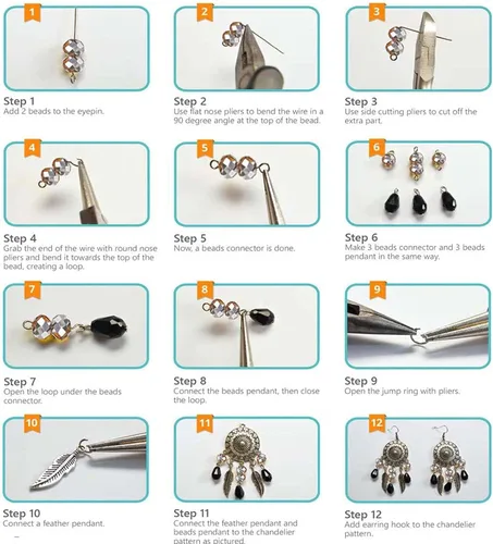 Vista 4 de SUNNYCLUE 1 caja de bricolaje 10 pares de candelabros bohemios kit de fabricación de aretes de araña, conector de dije, búsqueda de abalorios