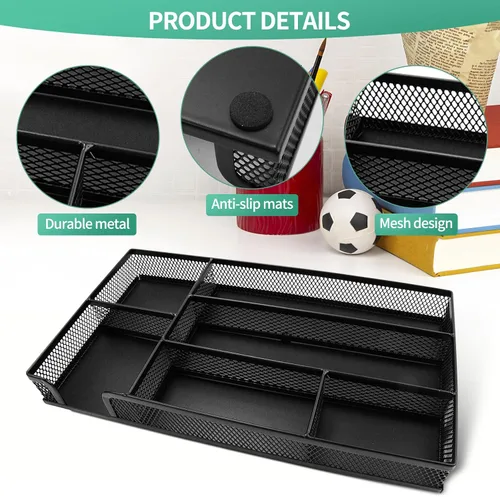 Vista 4 de GAQWOK Bandeja organizadora de cajones de escritorio de malla metálica pequeña para papel, oficina, baño, cocina, maquillaje y tocador, organizador