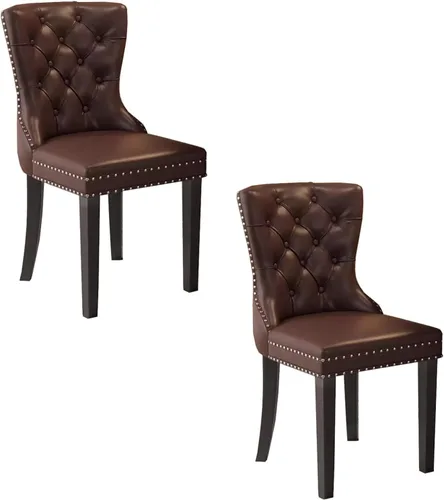 Vista 13 de Juego de sillas de comedor, sillas de comedor tapizadas de cuero, cómodas sillas de cocina, silla de vestíbulo con patas de madera resistentes