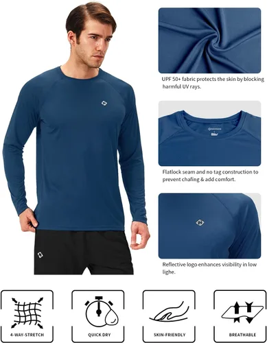 Vista 5 de NAVISKIN - Camisas de protección contra erupciones para hombre, camisetas de natación FPU 50+ con protección solar ultravioleta, de manga larga