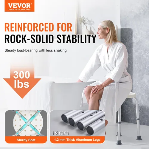 Vista 2 de VEVOR Silla de Ducha para Ducha Interior, Taburete de Ducha de Altura Ajustable, Banco Antideslizante para Tina de Baño para Adultos Mayores