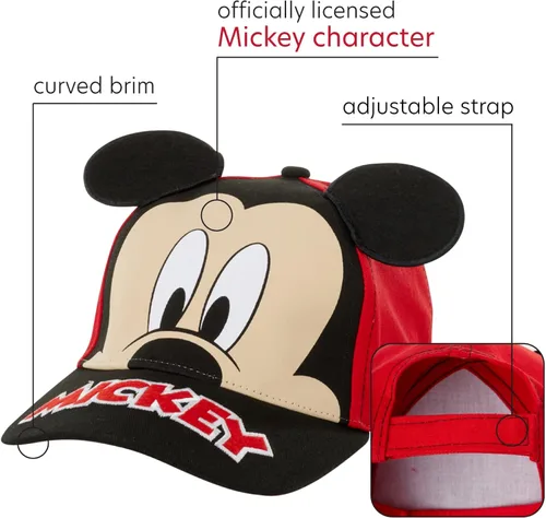 Vista 2 de Disney Gorra de béisbol de Mickey Mouse para niños con orejas 3D correa trasera curvada 4-7 Azul