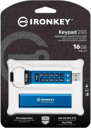Vista 3 de Kingston Ironkey Keypad 200 16GB USB cifrado Teclado alfanumérico Acceso multipin XTS-AES 256 bits Certificado FIPS 140-3 Nivel 3 Fuerza