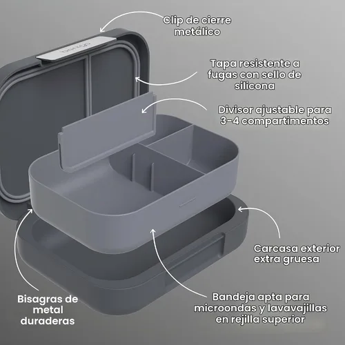 Vista 4 de Bentgo Modern lonchera Bento para adultos y adolescentes; 3-4 compartimentos, resistente a fugas, capacidad de 5.5 tazas/44 onzas líquidas, clips