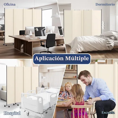 Vista 7 de Kokorona Divisor de habitación de 4 paneles, pantalla de privacidad enrollable de 6 pies de alto con ruedas con bloqueo, separadores de pared