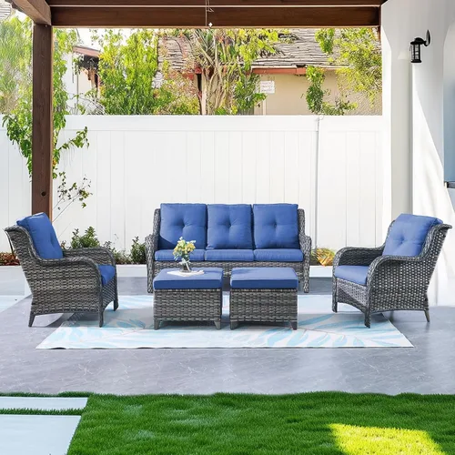 Vista 17 de Belord Mesa auxiliar pequeña para exteriores, mesa de mimbre de vidrio templado, mesa de centro impermeable para patio, mesa auxiliar de ratán