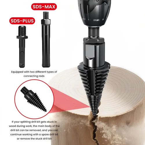 Vista 8 de Juego de 6 brocas divisoras de troncos de leña de alta calidad con diseño desmontable, cono de tornillo de división de madera resistente de 1.97