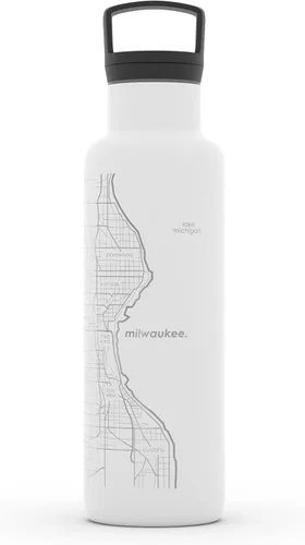 Vista 26 de Well Told Botella de agua aislada con mapa de Washington DC grabado, botella de acero inoxidable grabada (21 onzas, blanco) botella aislada de mapa