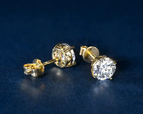 Vista 4 de Aretes solitarios de oro real de 10 quilates con diamantes de moissanita auténtica, redondos, brillantes, para mujeres y hombres, con cierres