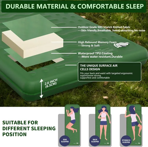 Vista 3 de HiiPeak Memory Sleeping Pad, Compact 3" Thick Foam Sleeping Mats with Pillow, 9.5 R-Value Insulated Camping Mattress Pad, Easy Inflate & Deflate