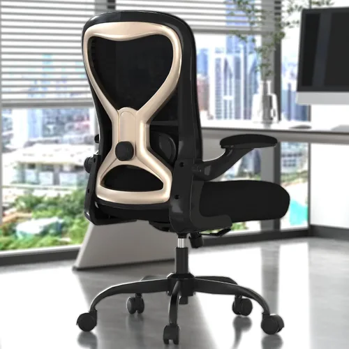 Vista 9 de Silla de escritorio de oficina con soporte lumbar ergonómico, cojín de asiento extra grueso, brazos abatibles, respaldo de malla transpirable, silla