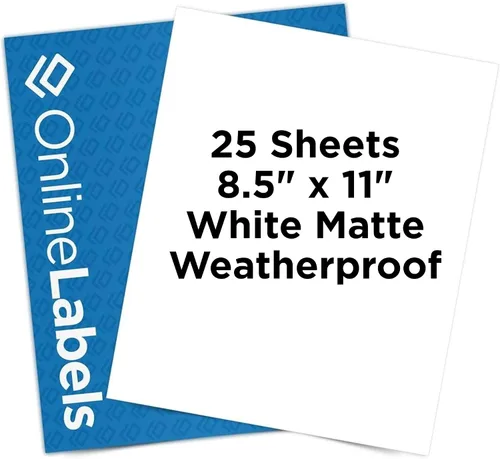 Vista 15 de OnlineLabels Papel Adhesivo Impermeable de Hoja Completa de 8.5" x 11" – Adhesivo Permanente, Vinilo Blanco Mate, Compatible con Cricut & Silhouette
