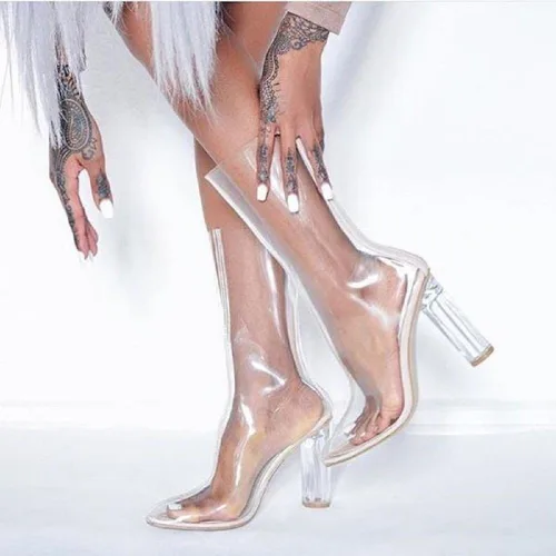 Vista 2 de Cape Robbin ELLA-1 - Botas de vestir de plexiglás transparentes para mujer