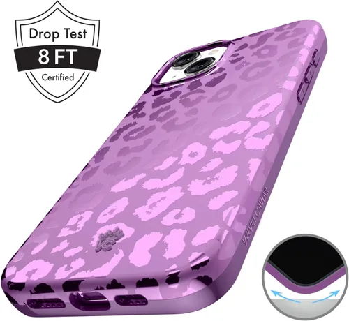Vista 5 de VELVET CAVIAR Funda compatible con MagSafe para iPhone 15, probada en caídas de 10 pies, estampado de leopardo y amatista morada