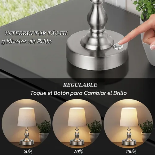 Vista 2 de PARTPHONER Mini lámpara de mesa LED inalámbrica, lámpara recargable con batería de 5200 mAh, lámpara operada por batería, 3 niveles de brillo